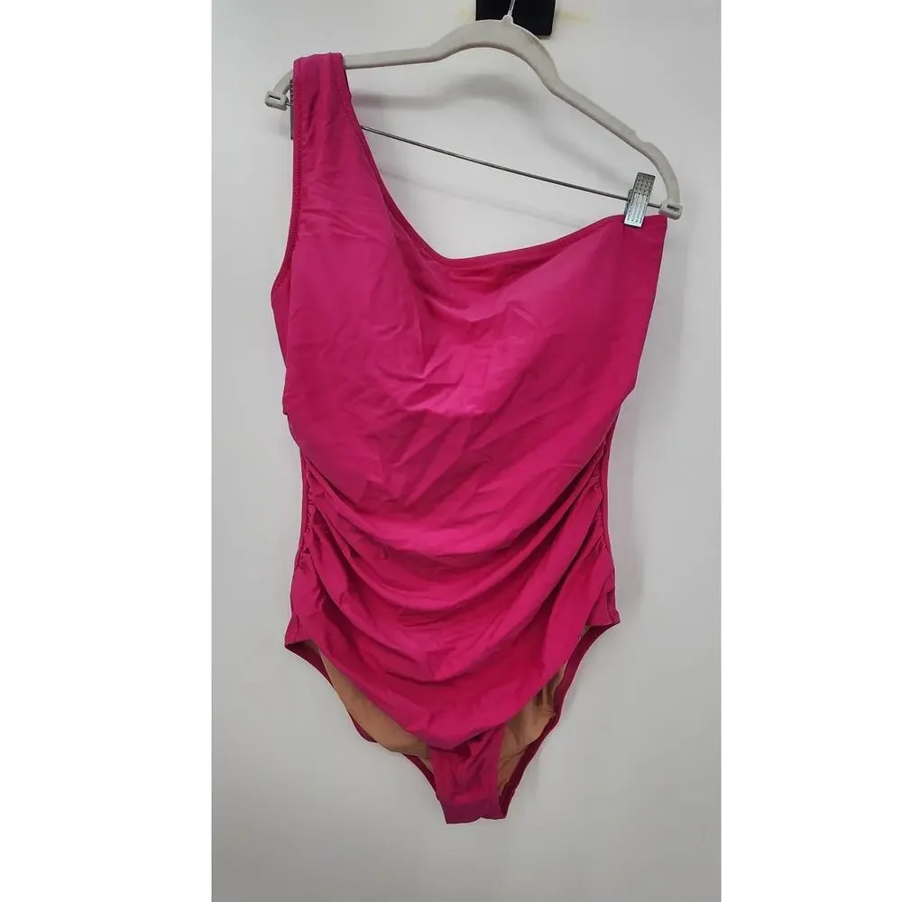 New NWOT‎ J. Crew Sleek Ruched One-Shoulder One-Piece Swimsuit Pink Size 16